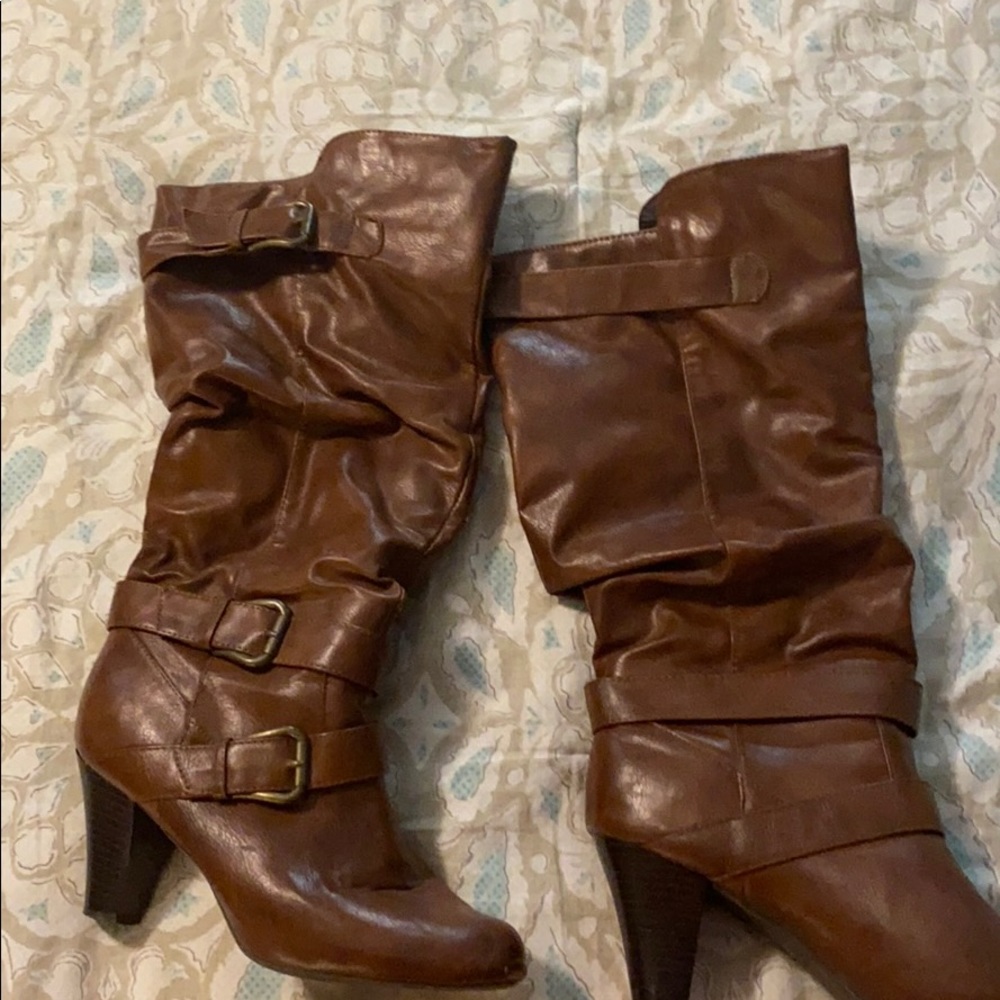Brown mid calf boots